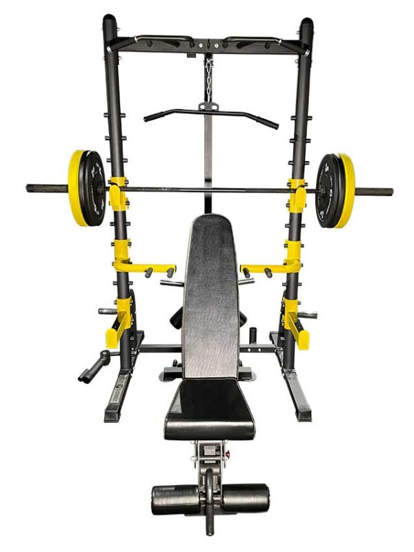 The R4000 yellow lat pulldown home gym half rack